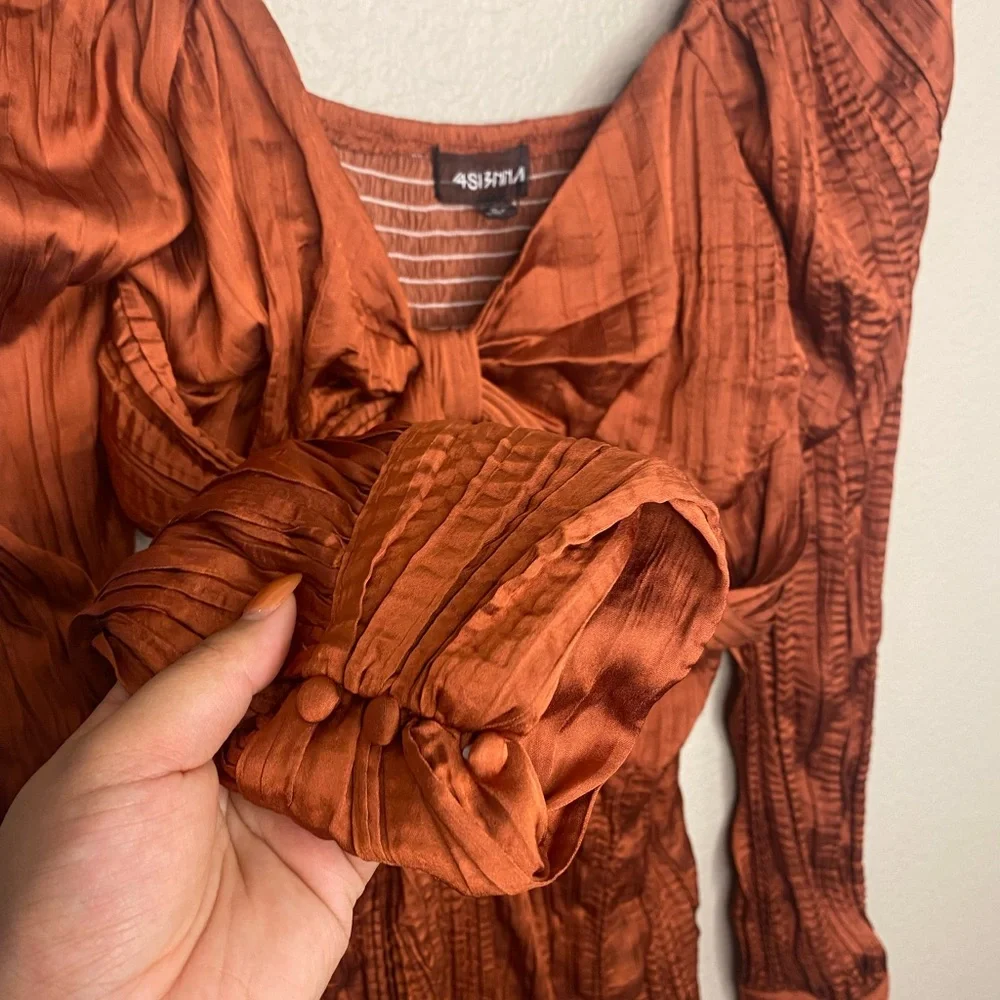4Si3NNA Lorena Dress | Burnt Orange / Rust Long Sleeve Dress | Size Small - Picture 9 of 9